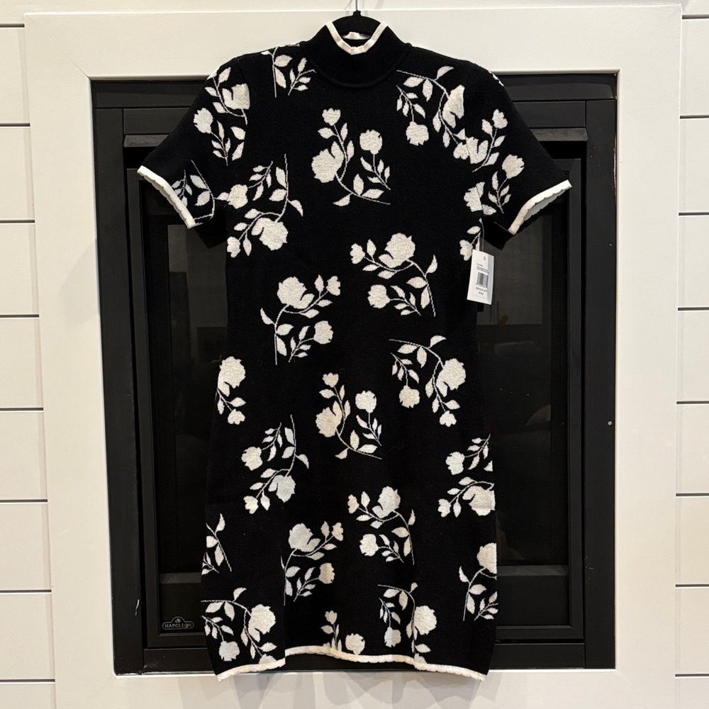 Ellen Tracy Black and White Floral Sweater Dress